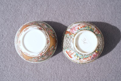 Two fine Chinese famille rose cups and saucers, Yongzheng/Qianlong